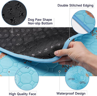 Sunheir Washable Pee Pads for Dogs 2-Pack Reusable Puppy Pet Training Pads, Waterproof Dog Crate, Whelping Pad, Non-Slip Protects Against Urine Leakage (Leaves - Sky Blue, 36x41) F-U1