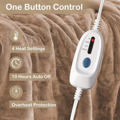 Eydna Electric Heated Blanket Full Size 72"x84",Fast Heating Throw, Soft Plush Microplush for Bed & Couch, 10 Hours Auto Off & 4 Heating Levels, Machine Washable, Gifts for Womens & Family-Dark Camel