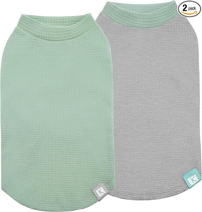 KYEESE 2Pack Waffle Dog Shirts, Lightweight Sleeveless Dog T Shirts for Small Dogs Boy Girl, Breathable Puppy Vest Comfortable Tank Top Soft Dogs Clothes for Daily Wear, Green+Grey, S