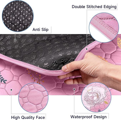 Sunheir Washable Pee Pads for Dogs 2-Pack Reusable Puppy Pads Pet Training Pads, Waterproof Dog Pee Pads for Crate, Whelping Pad, Non-Slip Protects Against Urine Leakage (Leaves - Pink, 31x36)