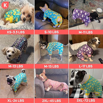 KYEESE Dog Pajamas Velvet Dog Pajamas Large Sized Dogs Soft Dogs Clothes Pjs with Yellow Ducks Pattern Stretchy Pet Jammies Coat Comfy Pet Onesie Costume, 3X-Large