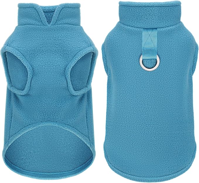 Sleeveless Pullover Fleece Vest for Small Dogs: Cozy Polyester Dog Jacket, Tank Top Sweater with Leash Ring and Armholes, Crisp, Warm, and Easy-to-Wear Design for Everyday Comfort Lake Blue S
