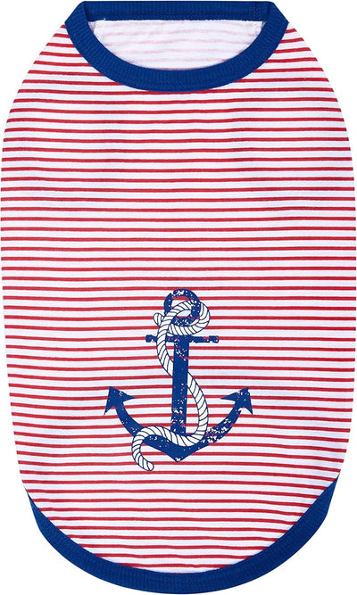 Blueberry Pet Soft & Comfy Summer Vacation Beach Cotton Dog T-Shirts, 2 Pack, Sunshine Sea Lover Striped Shirts Tank Top Clothes, Back Length 14", for Small Medium Dogs