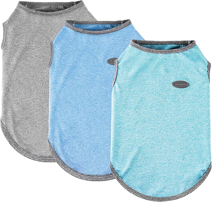 3 Pack Lightweight Sun Protection Dog Shirt Breathable Sleeveless Dog T Shirts Extra Soft Top Tank Dog Clothes for Outdoor Activities (Dark Gray + Sky Blue + Lake Blue, XXX-Large)