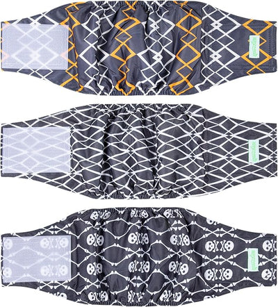 wegreeco Washable Male Dog Belly Band (Stylish Pattern)- Pack of 3 - Washable Male Dog Belly Wrap, Dog Diapers Male (Black Geometric, X-Small)