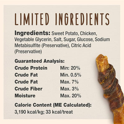 Cadet Gourmet Sweet Potato & Chicken Dog Treats Wraps - Healthy & Natural Chicken & Sweet Potato Dog Training Treats for Small & Large Breeds - Inspected & Tested in USA (28 oz.)