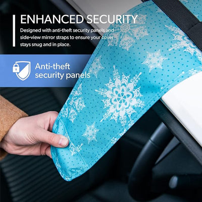 FrostGuard Vortex | Full-Coverage Car Windshield Cover for Ice and Snow, Standard Size (Snowy Lace) - Wiper Blade + Side Mirror Covers - Fit-Fast Straps, Security Panels + Storage Pouch - 59x41 Inches