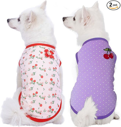 Blueberry Pet Pack of 2 Soft Spring Hope Floral Dog Clothes - Cotton Blend Dog Accessories for Small Dogs - Comfy Sweater Vest & Pajamas - Machine Washable Dog Shirt - Back Length 10 Inch