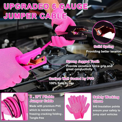 Pink Car Emergency Kit, Premium Roadside Emergency Car Accessories Kit with Jumper Cables, Flashlight, Shovel, Toolbox Set, etc Car Accessories for Women