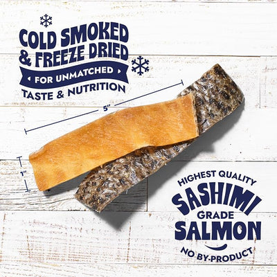 Finfare Freeze Dried Salmon Skin Treats for Dogs, Protein & Omega-3s, Grain Free Salmon Dog Training Treats, Crafted in USA, Strips - 9oz