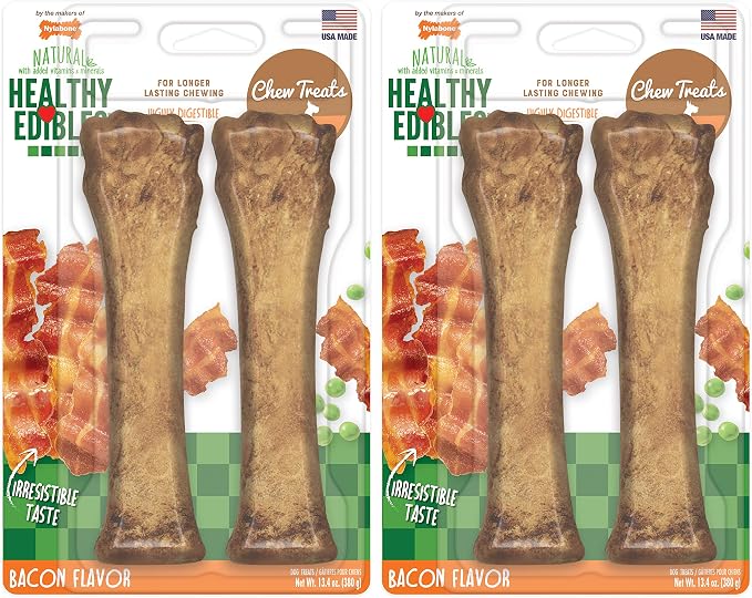 Healthy Edibles Natural Dog Chews, Long Lasting Bones for Dogs, Roast Beef & Chicken Flavor Dog Treats, X-Large (4 Count)