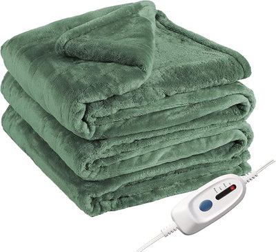 Eydna Electric Heated Blanket Queen Size 84"x90", Soft Plush Microplush for Bed, Dual Controllers & Heating Zones, 10Hs Auto Off & 4 Heating Levels, Machine Washable, Gifts for Womens-Sage Green