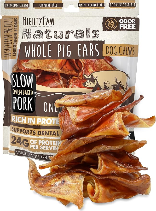 Full Pig Ears for Dogs | All Natural Treats. Single Ingredient Pet Treat. Better Than Rawhide Dog Snacks for Puppy & Large/Medium Breeds. Pigs Ear Chews (12 Pack)