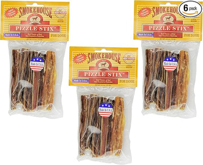 (3 Pack) Smoke House Beef Pizzle Treat for Dogs, 4-Inch - 18 Pizzle Sticks Total