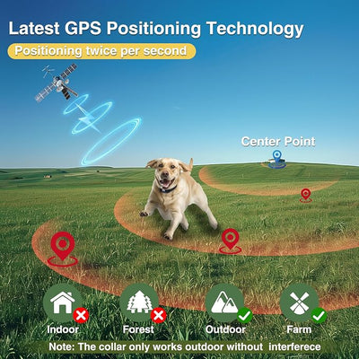 PATPET Wireless GPS Dog Fence, 9999 Yard Radius Electric Fence System, 3 Training Modes, IP67 Waterproof Collar for Medium & Large Dogs