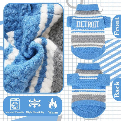 Detroit Small Dog Sweater Football Theme Turtleneck Knit Dog Sweaters for Small Pets Warm Winter Cat Dog Clothes