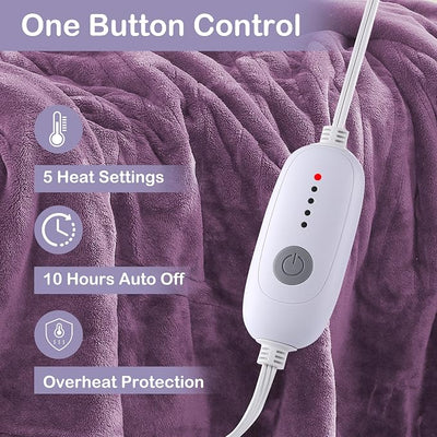 Eydna Electric Heated Blanket Full Size 72"x84",Fast Heating, Soft Plush Microplush for Bed & Couch, 10 Hours Auto Off 5 Heating Levels, Machine Washable, Gifts for Womens & Family-Light Purple