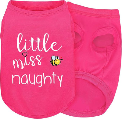 Pink Cotton Dog Shirt with 'Little Miss Naughty' Bee Print, Soft & Breathable Pet Apparel for Small to Large Dogs, All-Season Sleeveless Vest, Cute and Comfortable Dog Outfit.Pink L