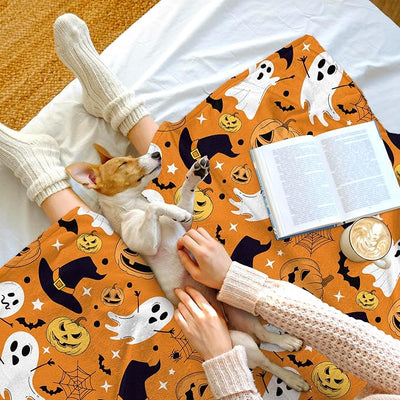 Halloween Throw Blanket for Adults Kids, Orange Pumpkin Fall Blanket for Couch Bed, Soft Cozy Plush Halloween Ghosts Decor Throws, Spooky Gifts for Women Kids Men, 50x60inches
