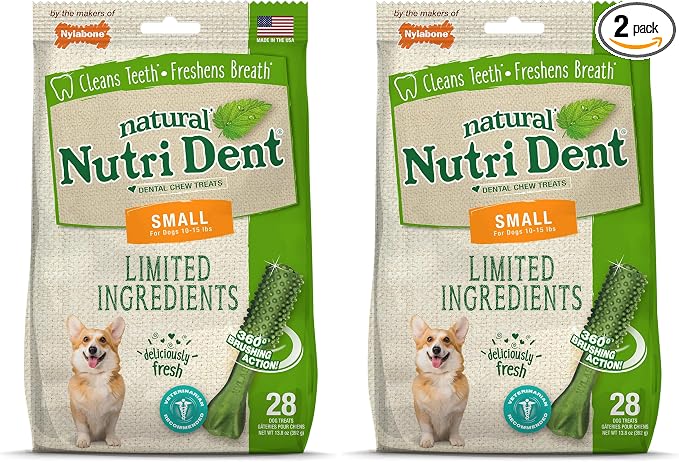 Nutri Dent Dog Dental Chews - Natural Dog Teeth Cleaning & Breath Freshener - Dental Treats for Dogs - Fresh Breath Flavor, Small (28 Count) (Pack of 2)