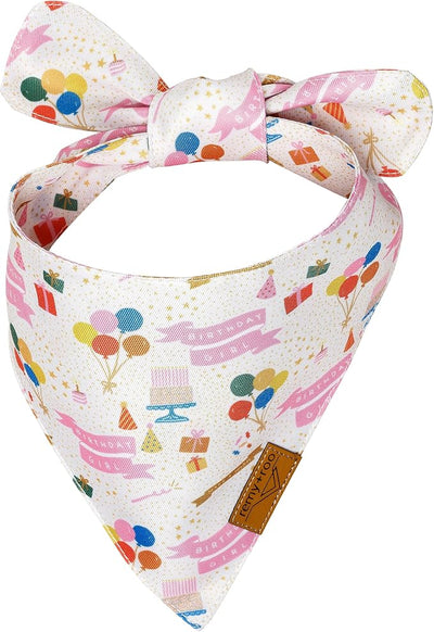 Remy+Roo Polyester Dog Bandanas, X-Large, Pink Rainbow Stripe, 2 Pack, Birthday Theme, Adjustable, for Female Dogs