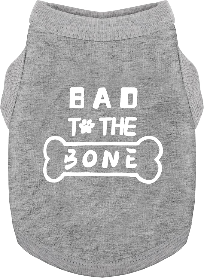 Discover Cozy Cotton Canine Wear: Soft, Lightweight, and Breathable Dog Shirt Vest with Eye-Catching Graphics(Bad to The Bone), Keeping Your Furry Friend Warm and Comfy! Grey 3XL