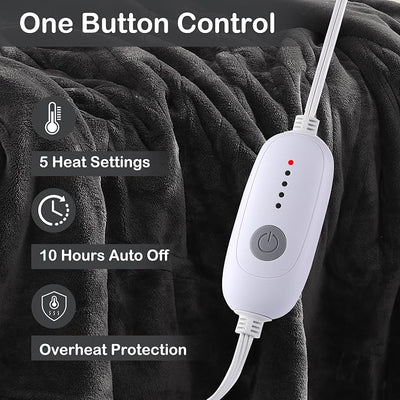 Eydna Electric Heated Blanket Full Size 72"x84",Fast Heating Throw, Soft Plush Microplush for Bed & Couch, 10 Hours Auto Off & 5 Heating Levels, Machine Washable, Gifts for Womens & Family-Dark Gray