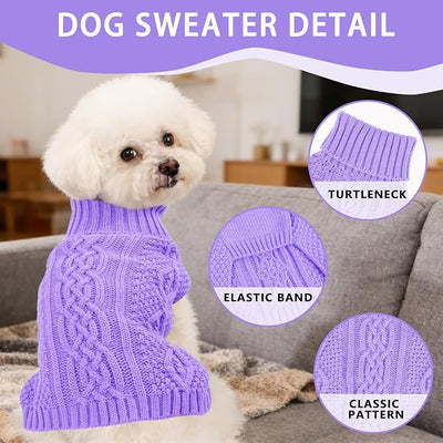Dog Sweaters Small Dog Clothes Winter Turtleneck Puppy Sweater Warm Pet Cat Sweater Doggy Pullover Outfit with Twisted Design XS~XL (Purple, Large)