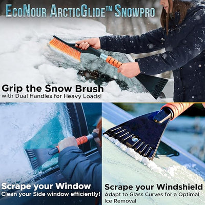 EcoNour 27" Car Snow Brush and Ice Scrapers for Car Windshield (Orange - 2 Pack) | Scratch Free Bristle Head Snow Brush & Tough Window Snow Scraper with Aluminium Body