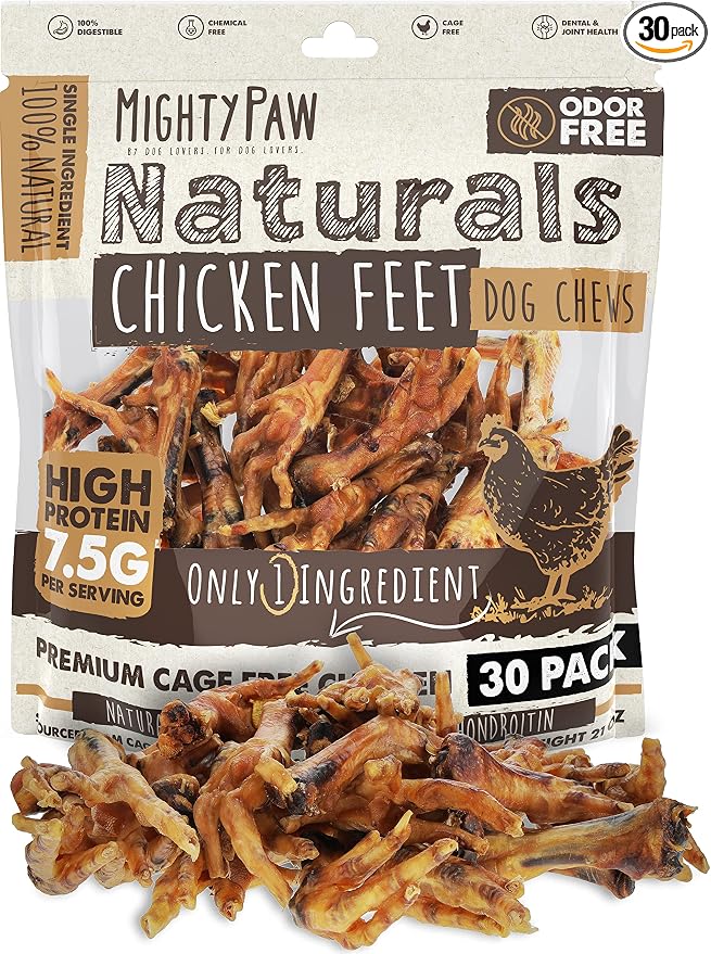 Naturals Chicken Feet Dog Treats (30 Pack) | All Natural Dehydrated Chicken Feet for Dogs. Dried Treat for Pets. Single Ingredient Chews
