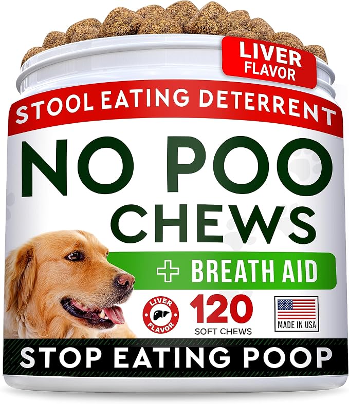 No Poo Chews for Dogs - Stop Dog Poop Eating - Coprophagia & Stool Eating Deterrent with Probiotics, Digestive Enzymes & Immune Support - Liver Flavor - Made in USA - 120 Chews