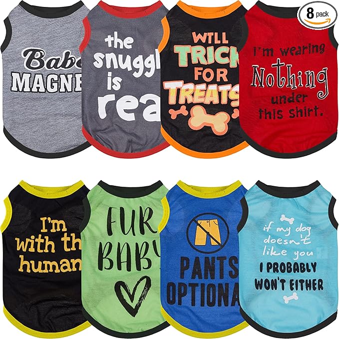 8 Pieces Dog Shirts Pet Printed Clothes with Funny Letters Summer Pet T Shirts Cool Puppy Breathable Dog Outfit Soft Sweatshirt Cats(Classic Pattern,X- Large)