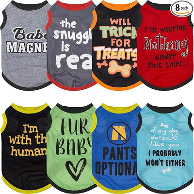 Saintrygo 8 Pieces Dog Shirts Pet Printed Clothes with Funny Letters Summer Pet T Shirts Cool Puppy Breathable Dog Outfit Soft Sweatshirt Cats(Classic Pattern,X- Small)