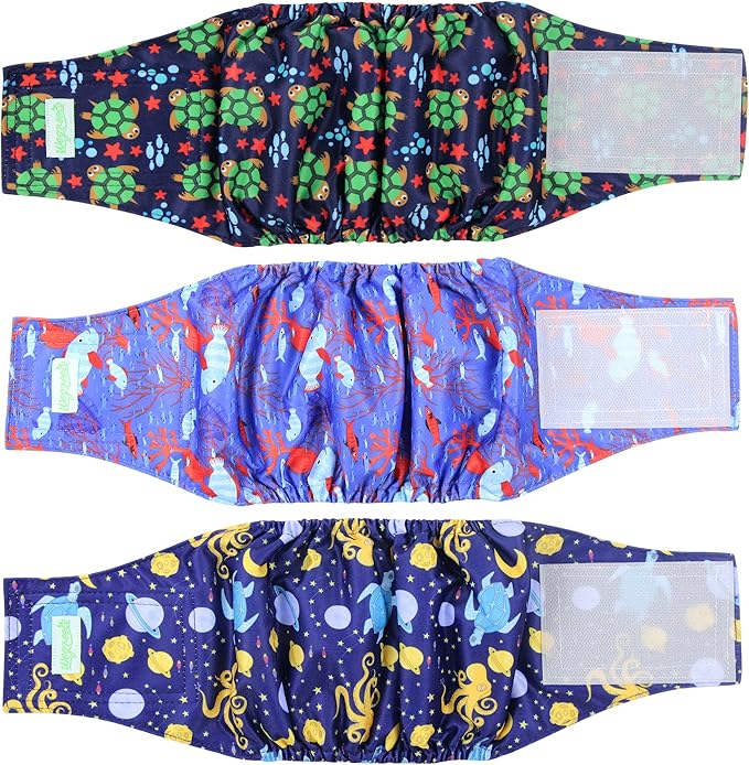 wegreeco Washable Dog Diapers - Washable Male Dog Belly Wrap - Pack of 3 (Turtle, X-Small)