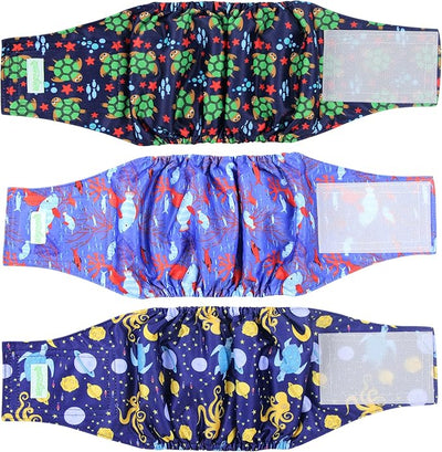 wegreeco Washable Dog Diapers - Washable Male Dog Belly Wrap - Pack of 3 (Turtle, X-Small)