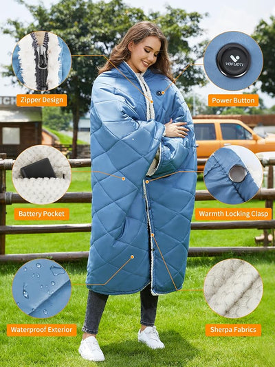 Heated Blanket Battery Operated,12V Cordless Heating pad with 15000 Battery,Heated Shawl Throw Blanket,Wearable Heated Blanket,Sherpa Lining,3 Heating Set for Car,Camping,Backpacking,Hiking,Travel