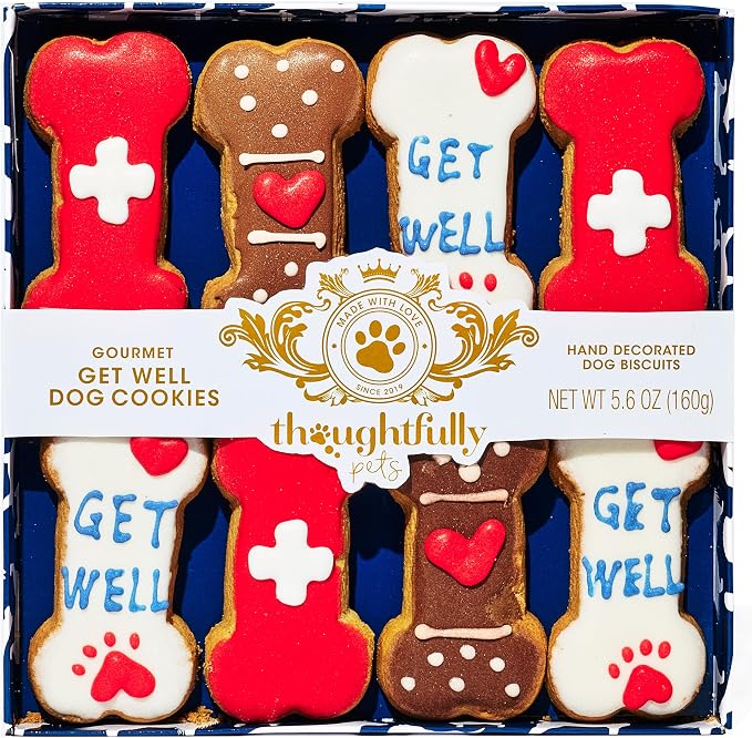 Pets, Get Well Dog Cookies Gift Set, Crunchy Dog Treats Includes Colorfully Hand Decorated Get Well Themed Biscuits to Brighten Their Day, Set of 8