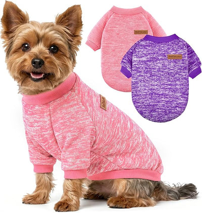 2 Pack Dog Sweaters for Small Dogs Girl Boy Winter Fleece Clothes Warm Soft Dog Sweatshirt Outfit for Dogs Cats Pet Apparel (Pink+Purple, S (Back: 11.8",Chest: 15.7", 5.5-10Ibs))