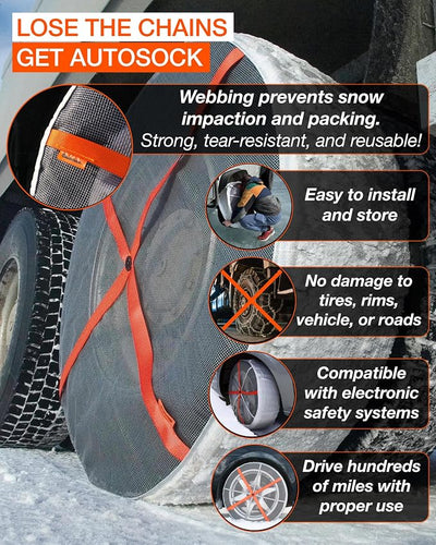 AutoSock Commercial Vehicle Snow Socks for Tires, AL114 - Car Sock Tire Traction Device for Snow, Ultimate Chain Alternative for Buses and Trucks, Pack of 2