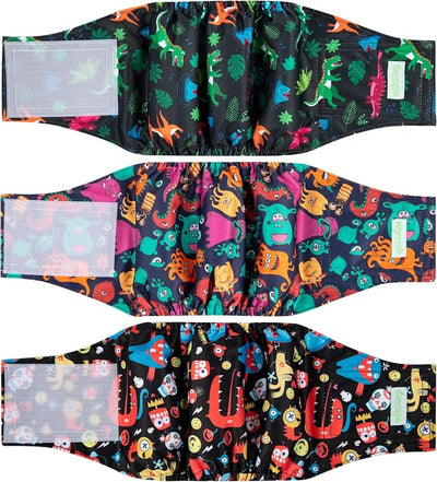 wegreeco Washable Male Dog Belly Band (Stylish Pattern)- Pack of 3 - Male Dog Belly Wrap, Dog Diapers Male (Childlike Creatures, Medium)