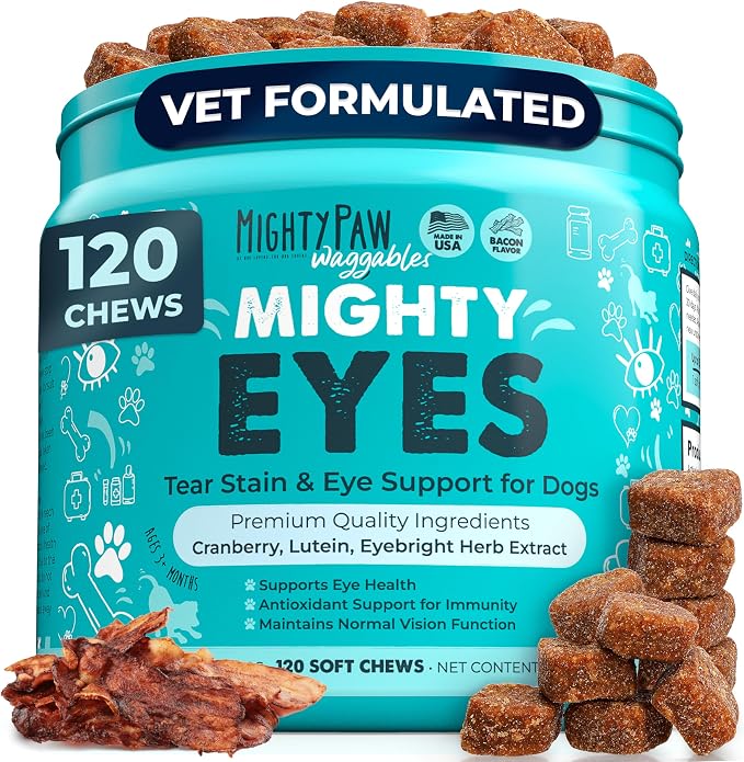 Waggables Eyes (Made in USA) | Tear Stain Chews for Dogs. Vision and Tear Stain Support Supplements for Dogs. Lutein Supplement. Lubricates Eyes, Immune Support (120 Ct)