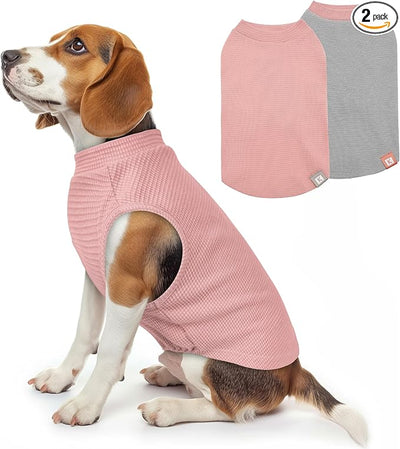 KYEESE 2Pack Waffle Dog Shirts, Lightweight Sleeveless Dog T Shirts for Medium Large Dogs Girl, Breathable Pet Vest Comfort Tank Top Soft Dogs Clothes for Daily Wear, Pink+Grey, 2XL