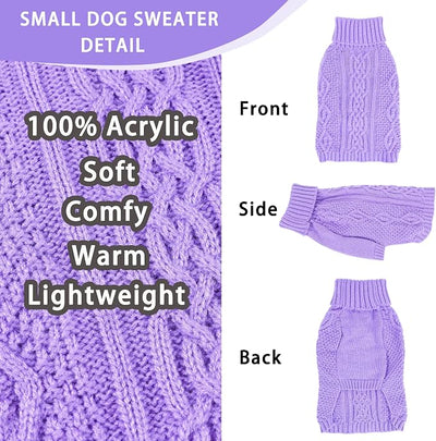 Dog Sweaters for Small Dogs Fall Winter Puppy Sweater Warm Dog Clothes for Chihuahua Solid Sleeveless Doggy Pullover Knitwear Turtleneck Knit Pet Cat Sweater (Purple, Small)