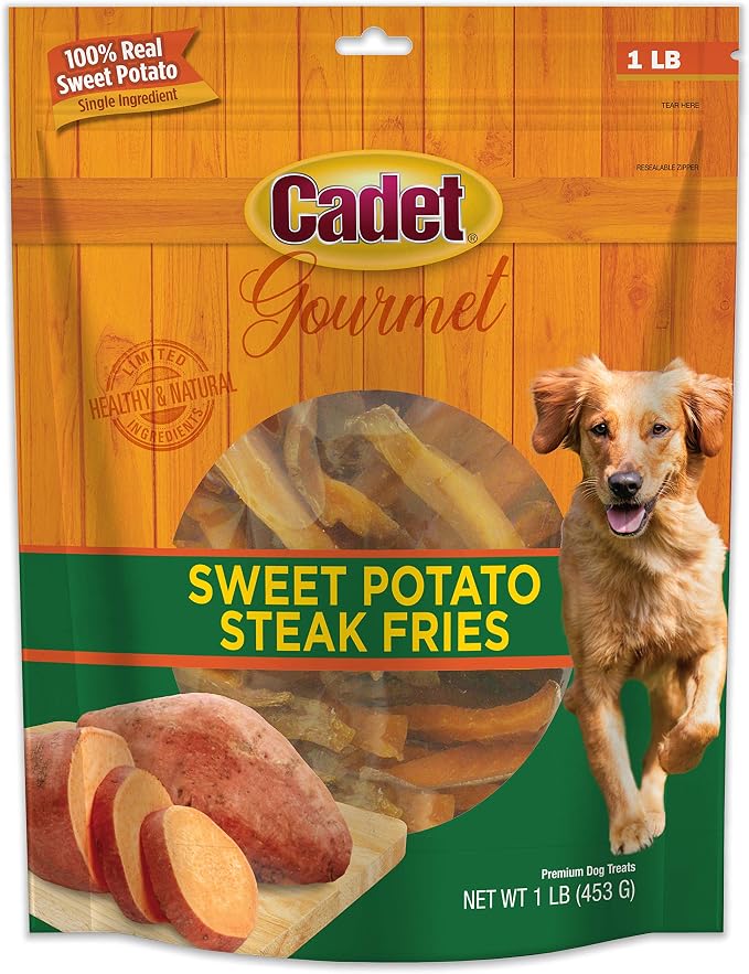 Gourmet Sweet Potato Steak Fries, Healthy Natural Chewy Dog Treats, Single-Ingredient, for Small & Large Dogs, 1 Pound