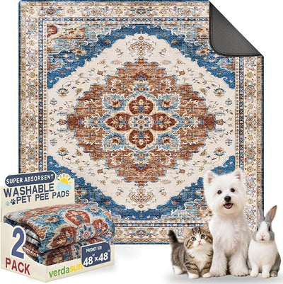 Washable Pee Pads for Dogs, Reusable Puppy Potty Training Pads, Ultra-Absorbent Thick Waterproof Leak-Proof Non-Slip Pads & Mat for Crate, Playpen, Floor, Whelping & Housebreaking , 2 Pack 48"x48"