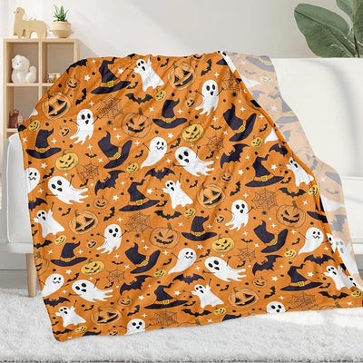 Halloween Throw Blanket for Adults Kids, Orange Pumpkin Fall Blanket for Couch Bed, Soft Cozy Plush Halloween Ghosts Decor Throws, Spooky Gifts for Women Kids Men, 50x60inches