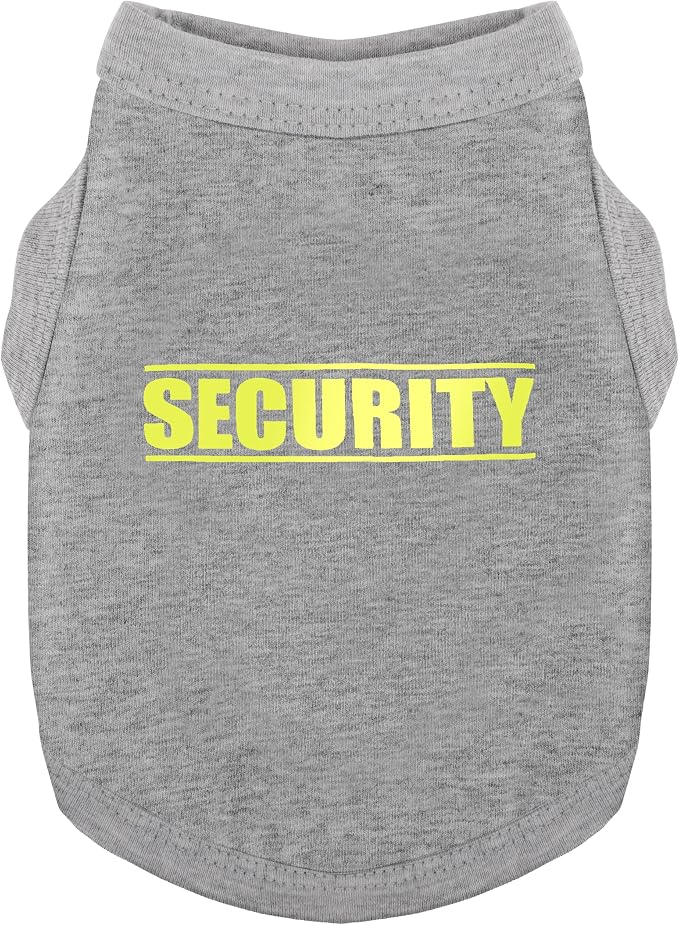 Discover Cozy Cotton Canine Wear: Soft, Lightweight, and Breathable Dog Shirt Vest with Eye-Catching Graphics(Security), Keeping Your Furry Friend Warm and Comfy! Grey M