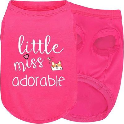 Cotton Dog Shirt with 'Little Miss Adorable' Corgi Head Print, Soft & Breathable Pet Apparel for Small, Medium, and Large Dogs, All-Season Sleeveless Vest, Cute and Comfortable Dog Outfit.Pink L