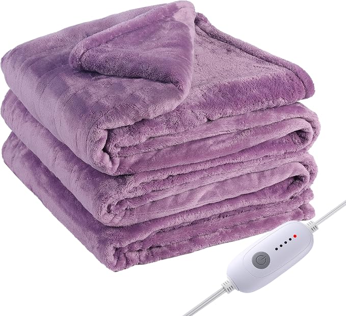 Eydna Electric Heated Blanket Full Size 72"x84",Fast Heating, Soft Plush Microplush for Bed & Couch, 10 Hours Auto Off 5 Heating Levels, Machine Washable, Gifts for Womens & Family-Light Purple