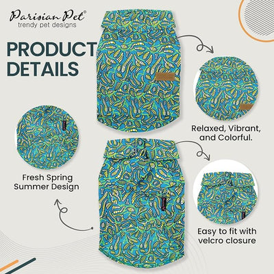 Parisian Pet Tribal Leaves Dog Shirt - Cotton Clothes for Medium Dogs - Stylish Tropical Dog Outfit - Lightweight and Soft Puppy Clothes - Trendy Tshirts for Dogs - Comfortable Summer Camp Pet Apparel